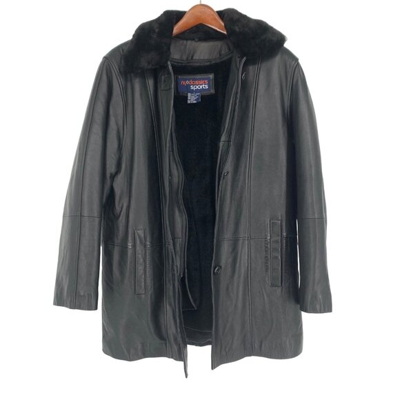 Vintage Mens Black Leather Jacket NY Classics Sports Removable Vest Collar Small - Picture 11 of 15